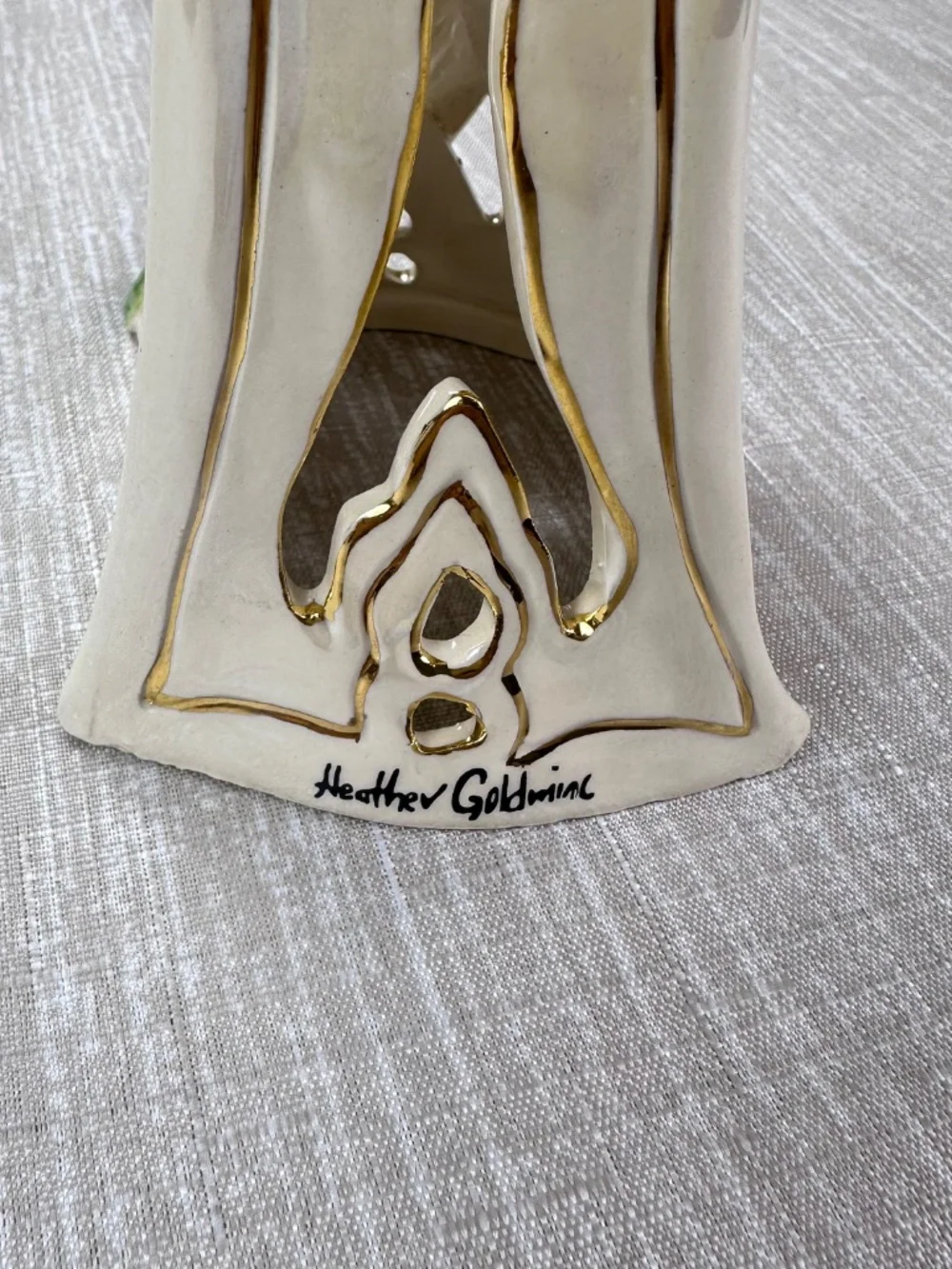 Blue Sky Heather Goldminc Calla Lily Cross Tealight Holder 2002 Ceramic Easter